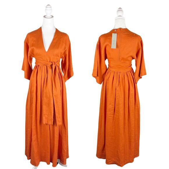 Three Graces Vivi Linen Sundress 2 Orange NWT - Picture 3 of 12
